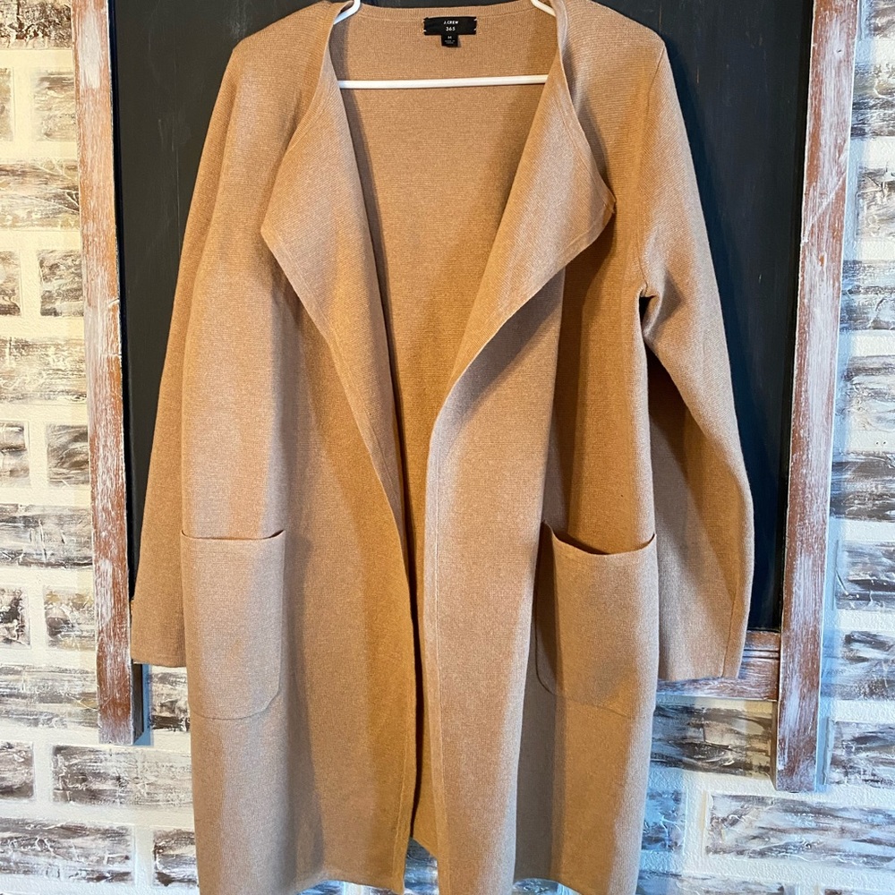 J Crew 365 Juliette collarless sweater-blazer Heather Khaki Wool Blend